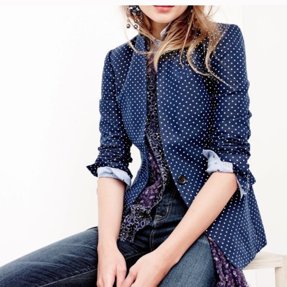 J. Crew Jackets & Blazers - J CREW  Polka Dot Regent Blazer in Navy Blue Linen